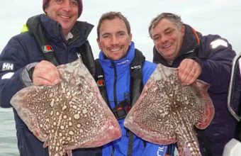 Two beautiful thornback rays caught on the Alabaster Coast in Normandy in France