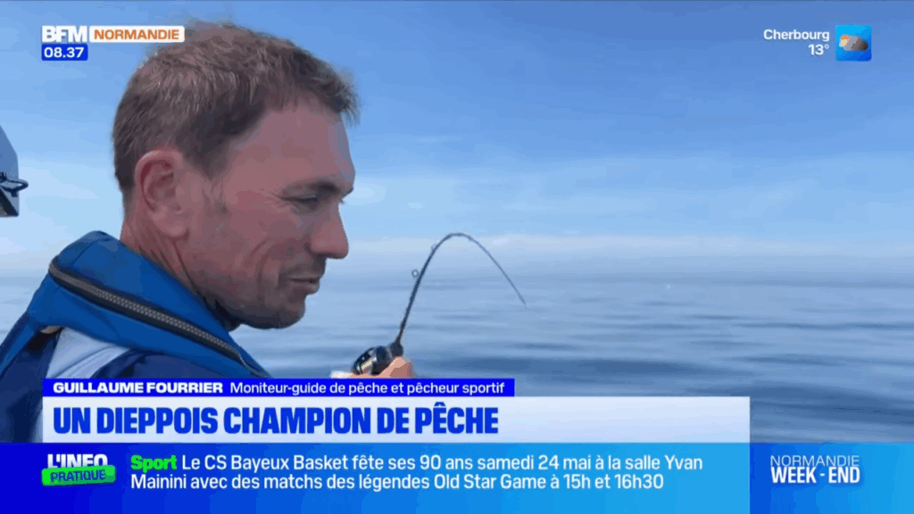 Guillaume catches a sea bass live during the interview